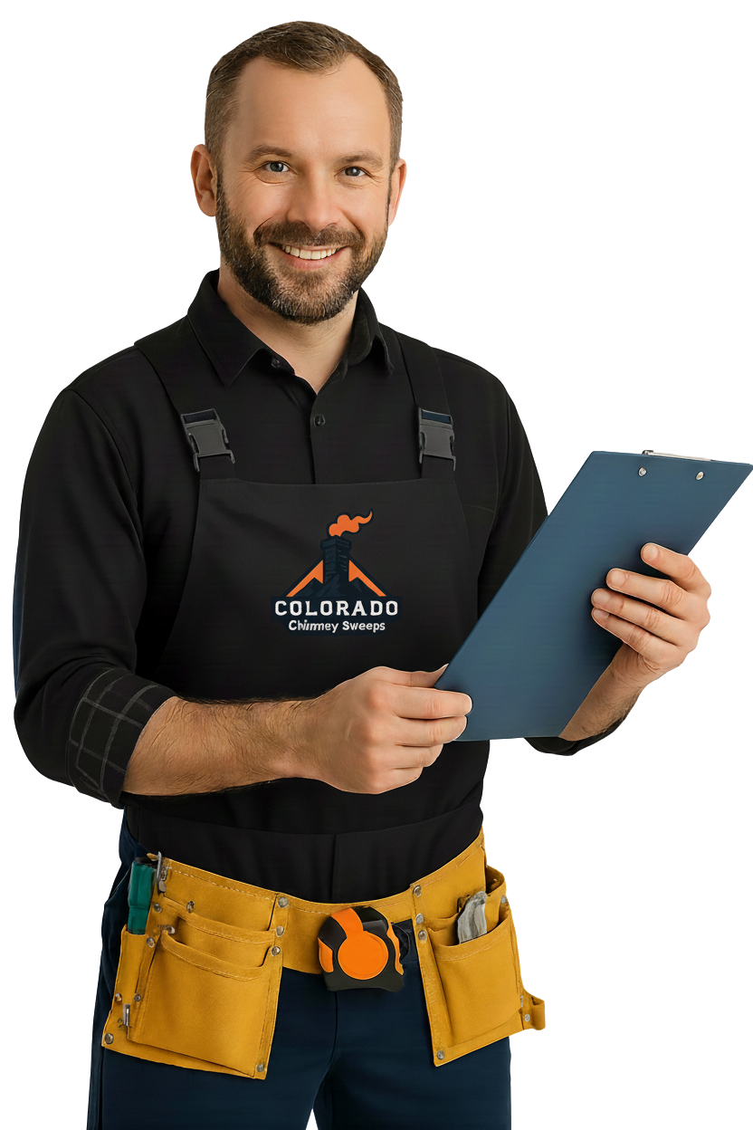 Certified Colorado Chimney Sweeps technician with clipboard
